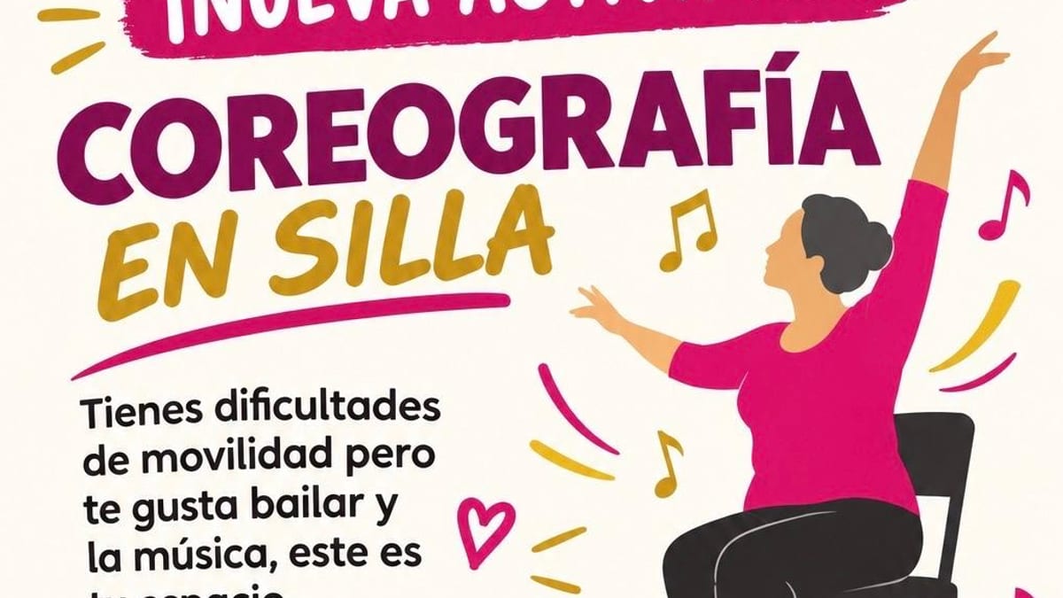 Cartel de la nueva actividad de coreografía en silla de Pinto. Información del programa de baile para personas con dificultades de movilidad.