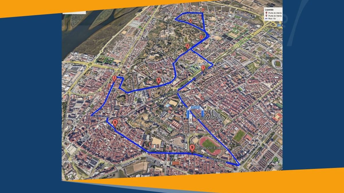 Cartel informativo de la XXXIX Vuelta a Huelva 2026 con itinerario de la prueba de 10 kilómetros