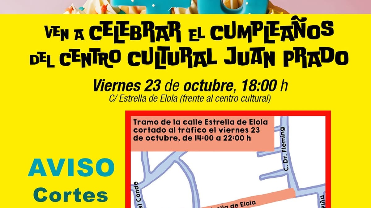 Cartel informativo sobre cortes de tráfico en calle Estrella de Elola, Valdemoro, viernes 23 de octubre