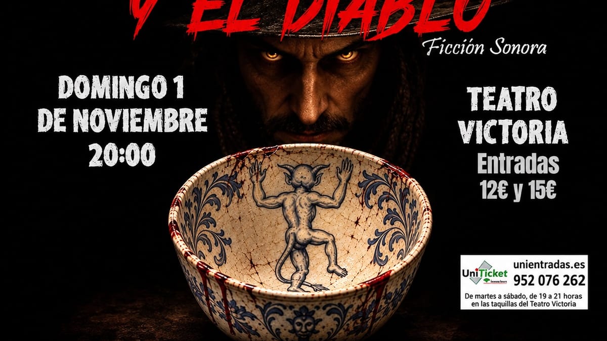 Cartel de la ficción sonora El Cuenco y el Diablo con información de la función del 1 de noviembre en el Teatro Victoria