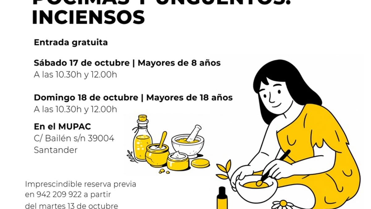 Cartel del taller didáctico de pócimas y ungüentos del MUPAC en Santander