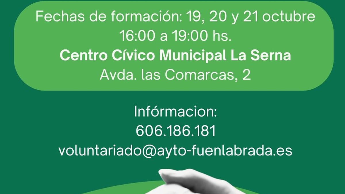 Cartel del Curso Básico de Voluntariado en Servicios Sociales organizado por la Concejalía de Bienestar Social de Fuenlabrada