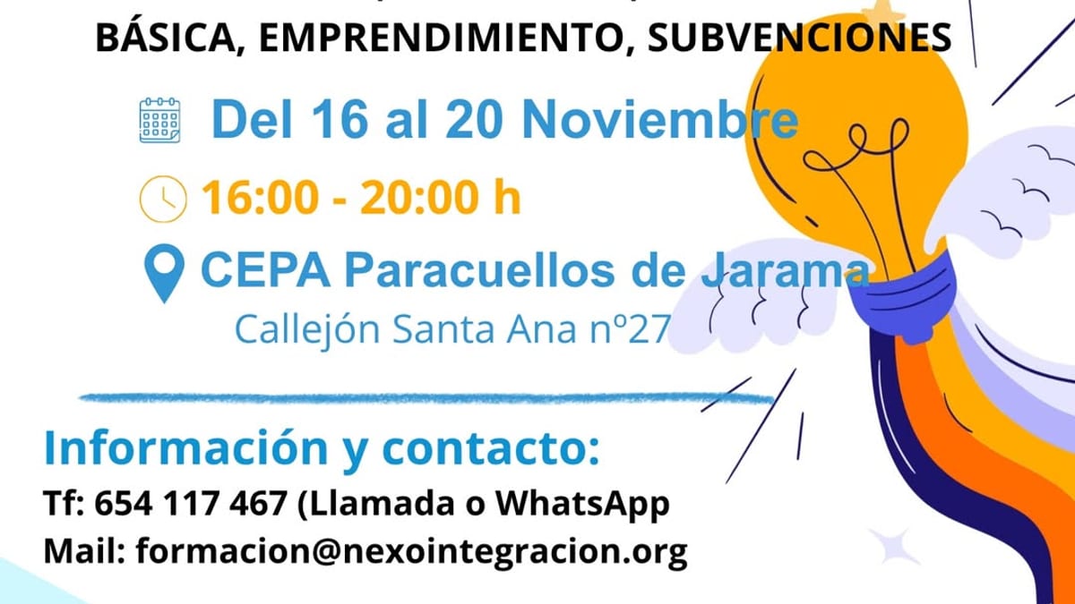 Cartel del Curso de Gestión Empresarial de Paracuellos de Jarama del 16 al 20 de noviembre de 16:00 a 20:00 horas en el CEPA