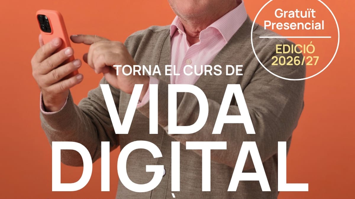 Cartel informativo del Curs de Vida Digital 2026-2027 de Grans Actius, destacando que es gratuito y presencial, con logos del Gobierno de Baleares y UIB