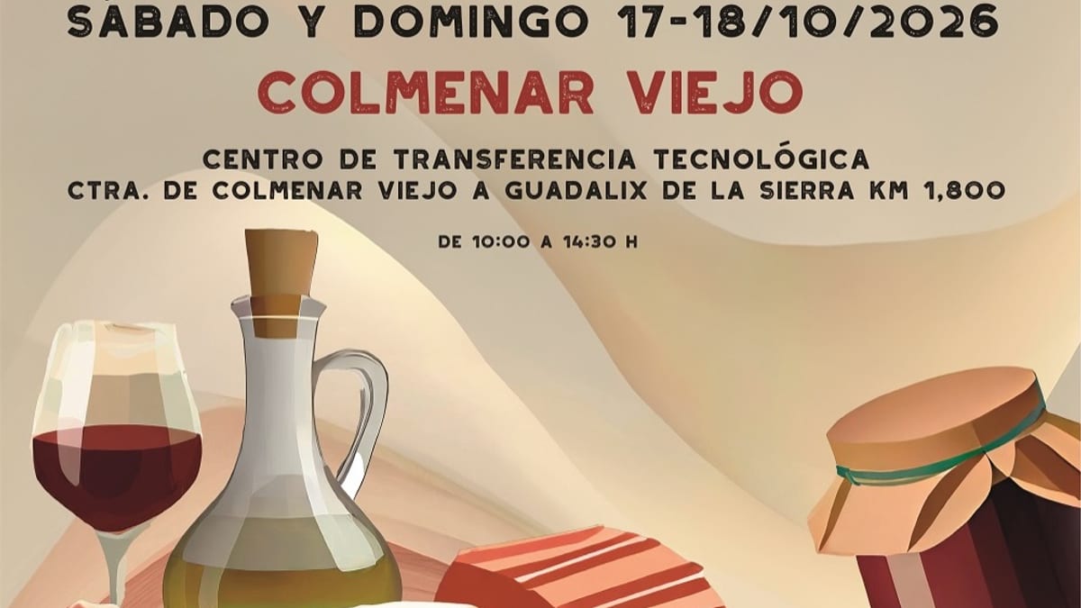 Cartel promocional de la Despensa de Madrid con información del Mercado Directo de Productores y Subasta Nacional de Ganado Selecto en Colmenar Viejo