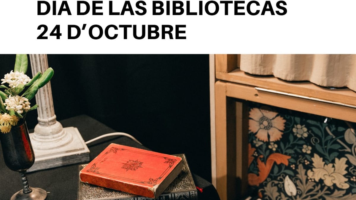 Cartel del Día de las Bibliotecas 2024 en Santa Eulària con Living Library, teatro de papel y cuentos vivos