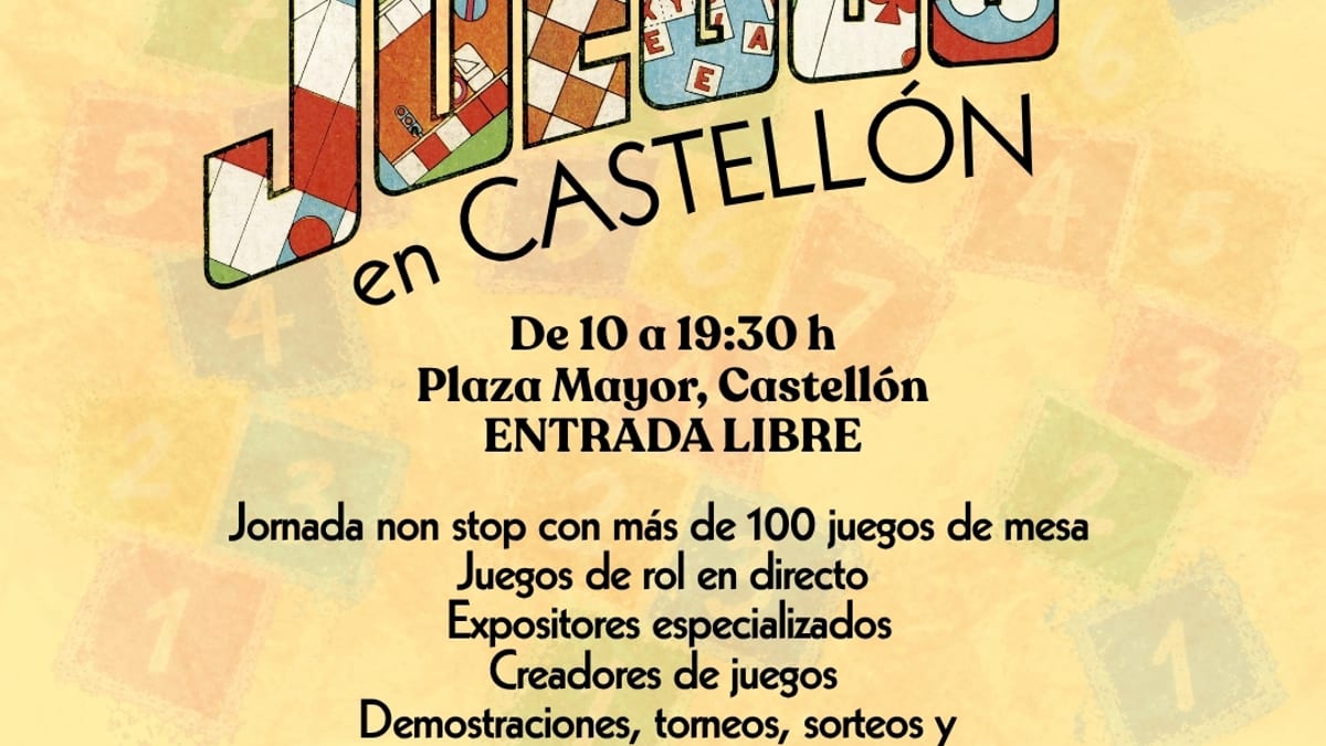 Cartel del III Día de Juegos en Castellón del 17 de octubre en la Plaza Mayor con información de actividades y horario