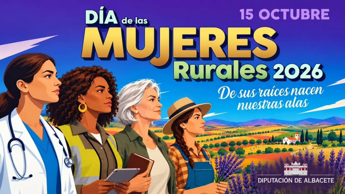 Cartel del Día Internacional de las Mujeres Rurales 2026 con el lema 'De sus raíces nacen nuestras alas' de la Diputación de Albacete