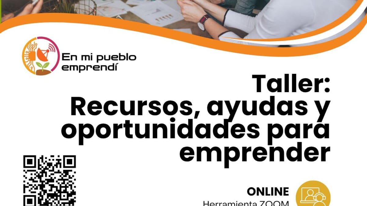 Cartel del webinar Recursos, ayudas y oportunidades para emprender de la iniciativa En mi Pueblo Emprendí, organizado por la Diputación de Cáceres