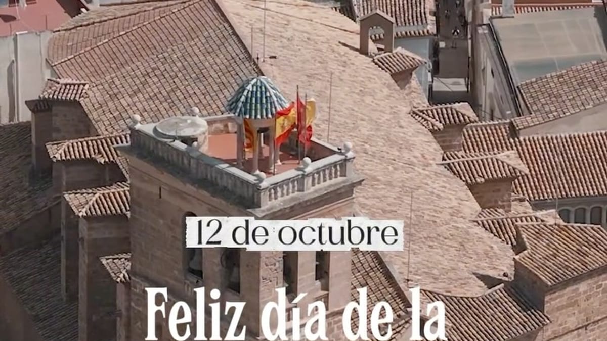 Cartel institucional de la Diputación de Castellón saludando el Día de la Hispanidad con colores rojo y amarillo, fechado 12 de octubre