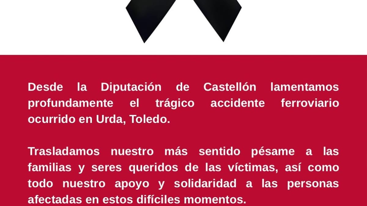 Comunicado de la Diputación de Castellón sobre el accidente ferroviario de Urda