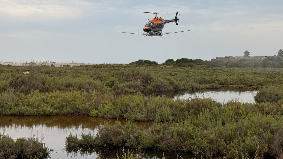 Operación de tratamiento aéreo contra mosquitos realizada por la Diputación de Castellón