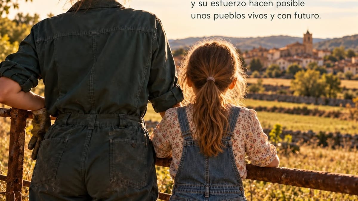 Cartel del Día de las Mujeres Rurales del 15 de octubre. Texto: Su trabajo, su compromiso y su esfuerzo hacen posible unos pueblos vivos y con futuro.