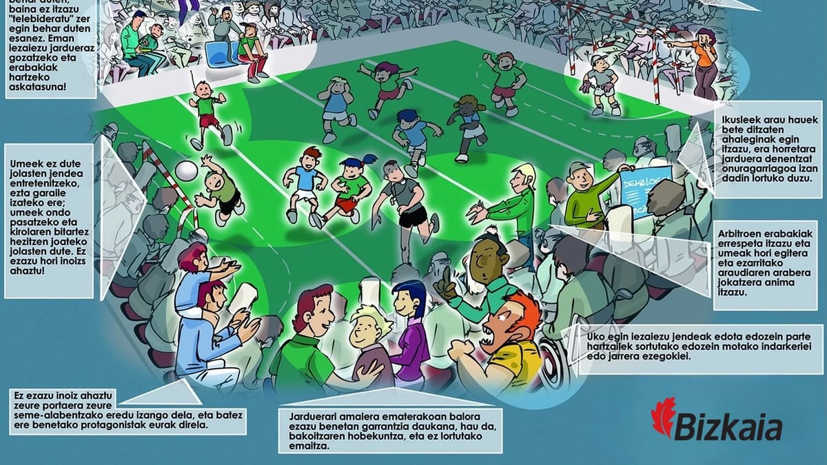 Decálogo del buen espectador de Deporte Escolar de la Diputación de Vizcaya con diez principios para familias y público
