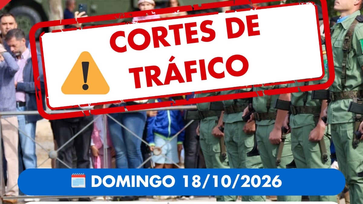Cartel informativo del dispositivo especial de tráfico en Paracuellos de Jarama para el domingo 18 de octubre con horarios de Exposición de Medios a las 10:00 y de Izado de Bandera a las 12:30