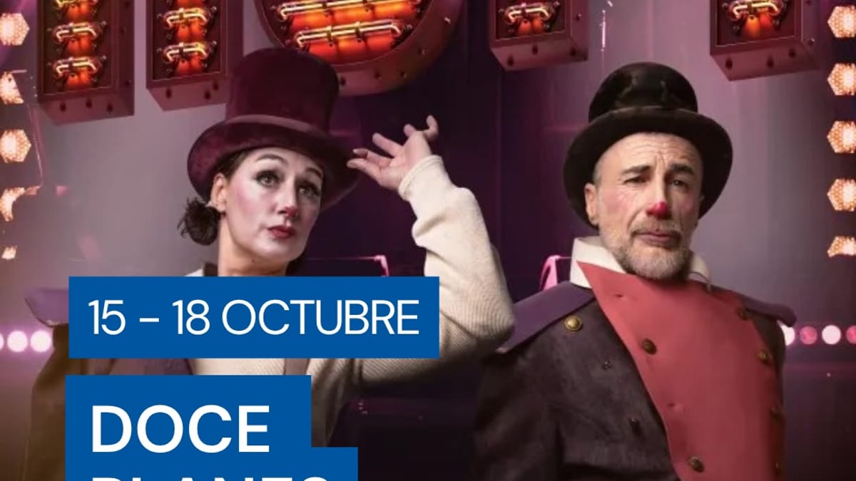 Cartel promocional de doce planes culturales para el fin de semana en Madrid, incluyendo circo, música, exposiciones y actividades familiares del 15 al 18 de octubre