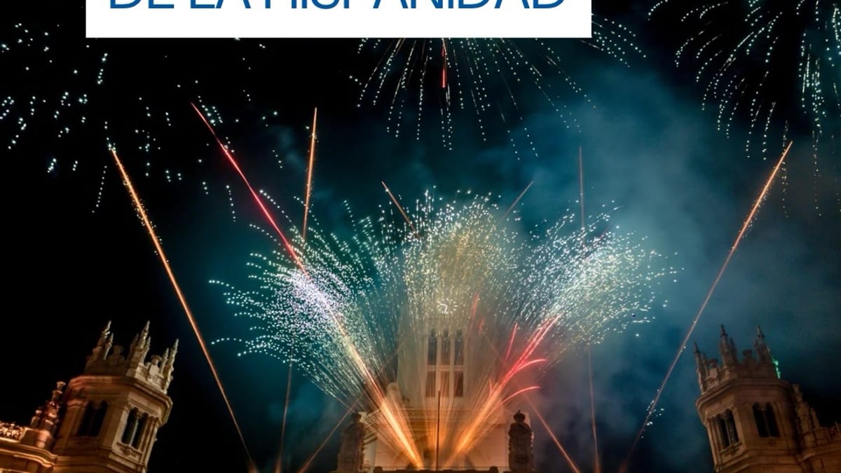 Cartel informativo de doce planes para el puente de la Hispanidad en Madrid, del 9 al 12 de octubre, con fuegos artificiales en Cibeles, Fiestas del Pilar y JazzMadrid