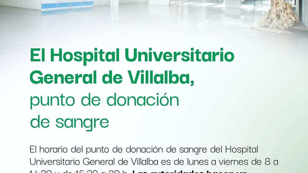 Cartel informativo del punto de donación de sangre del Hospital Universitario General de Villalba en Collado-Villalba