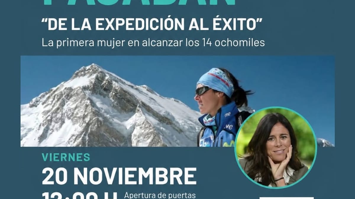 Cartel de la charla de Edurne Pasaban en Castellón, con información sobre la conferencia del 20 de noviembre en el Teatro del Raval