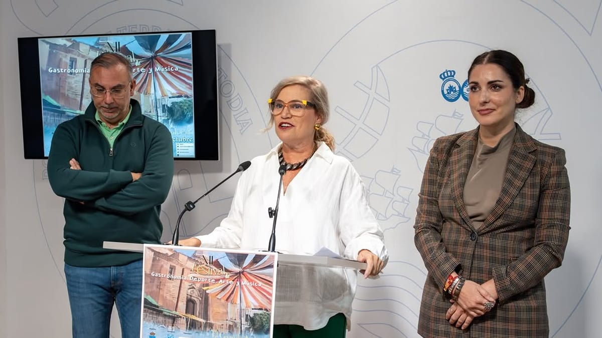 Cartel del Festival de El Cerro de Andévalo con información sobre gastronomía, deporte, arte y música