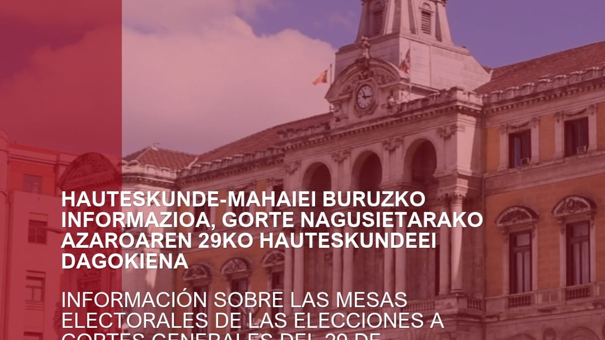 Información sobre mesas electorales de las elecciones a Cortes Generales del 29 de noviembre en Bilbao