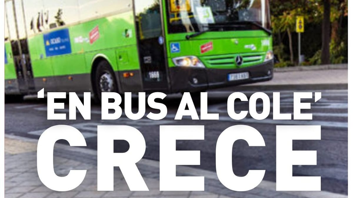 Cartel informativo del programa 'En bus al cole' de Rivas Vaciamadrid con los datos de 944 plazas y 13 rutas para el curso 2026-2027