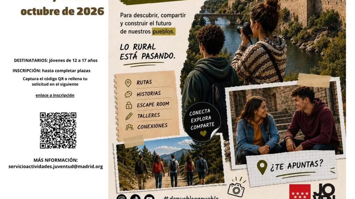 Cartel del encuentro 'De Pueblo en Pueblo' para jóvenes de municipios rurales en Cercedilla los días 17 y 18 de octubre