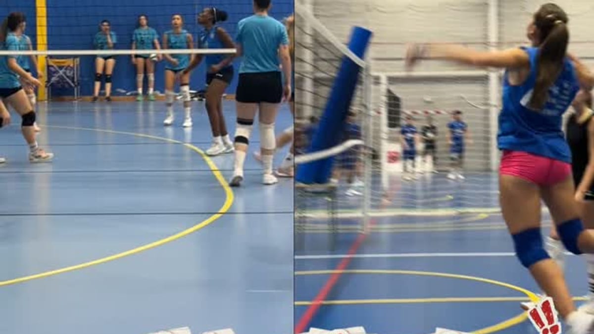 Entrenadores de voleibol de Castellón durante la grabación del reto con preguntas rápidas sobre partido