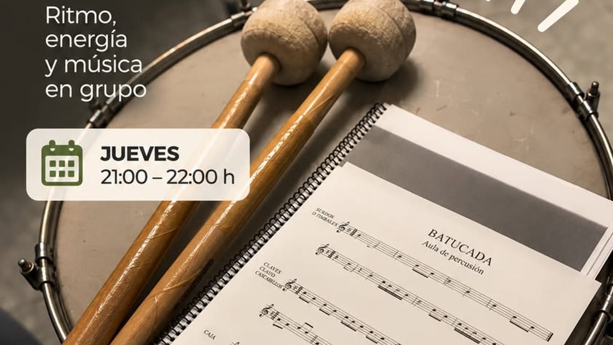 Cartel de clases de batucada de la Escuela Municipal de Música y Danza de Sevilla la Nueva