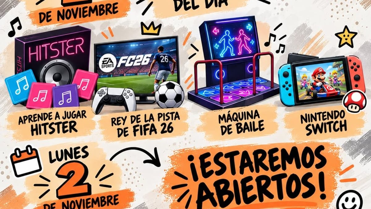 Cartel de actividades del Espacio Joven de Villaviciosa de Odón para el fin de semana: Hitster, Rey de la Pista FIFA 26, máquina de baile y Nintendo Switch
