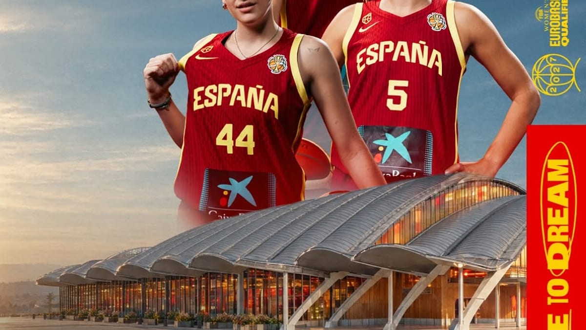 Cartel del partido España vs República Checa de baloncesto femenino en Oviedo