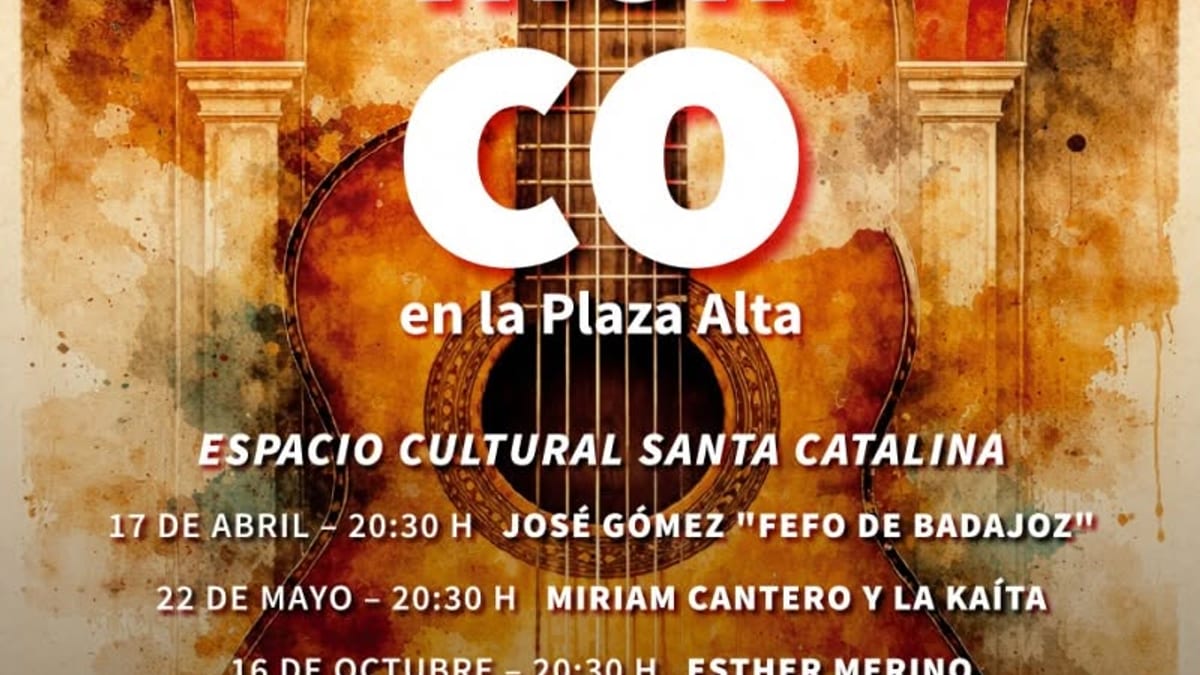Cartel de la 17ª edición de Flamenco en la Plaza Alta con la actuación de Esther Merino el 16 de octubre a las 20:30 en el Espacio Cultural Santa Catalina de Badajoz