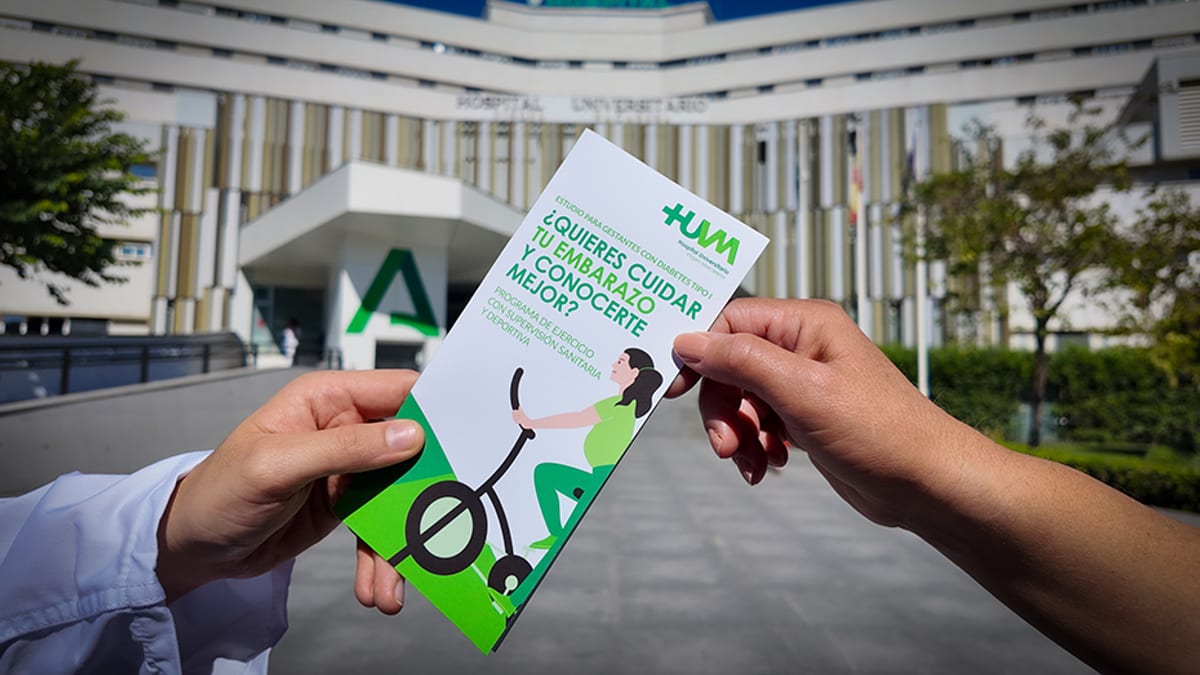 Cartel informativo del Hospital Universitario Virgen Macarena sobre el estudio de ejercicio físico en embarazadas