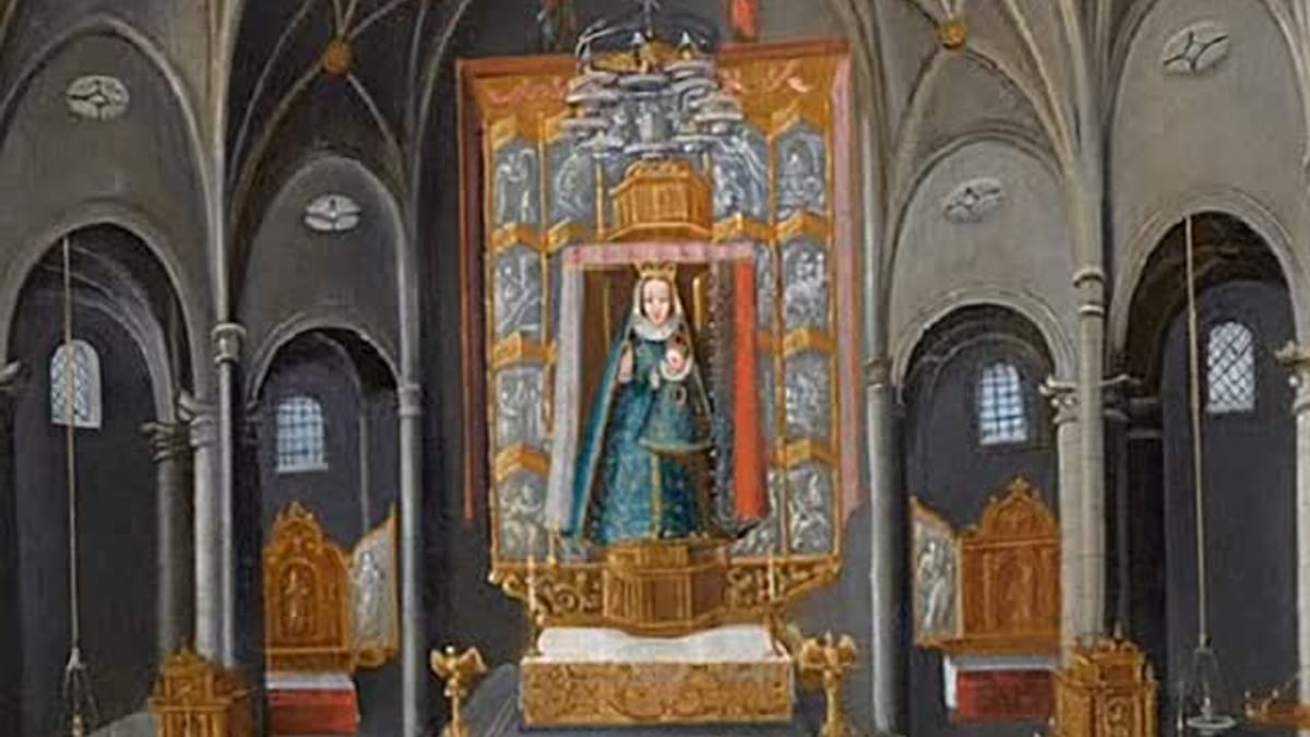 Trabajos de preparación de la excavación arqueológica en la basílica de Begoña con estructura de sectorización