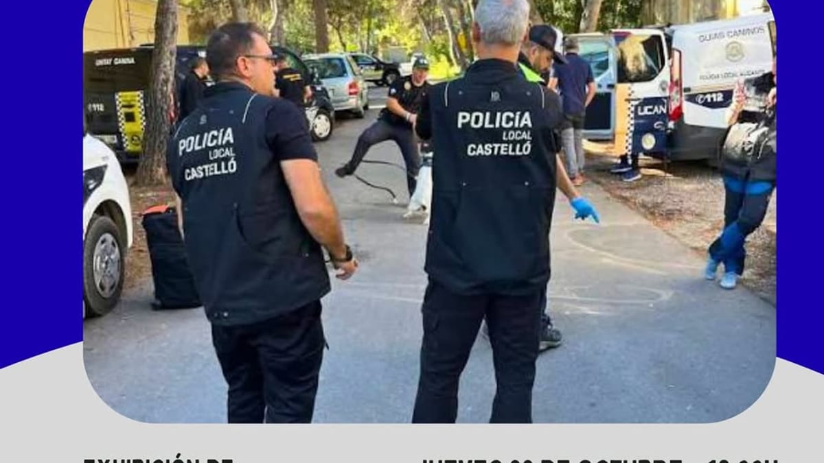 Cartel de la exhibición de unidades caninas de la Policía Local de Castellón, mostrando perros detectores de drogas