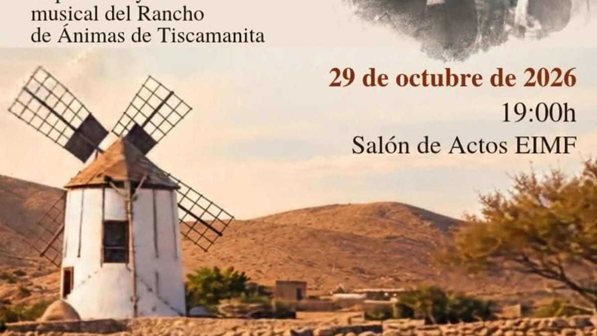 Cartel de la exposición y muestra musical del Rancho de Ánimas de Tiscamanita, evento organizado por la Escuela Insular de Música de Fuerteventura
