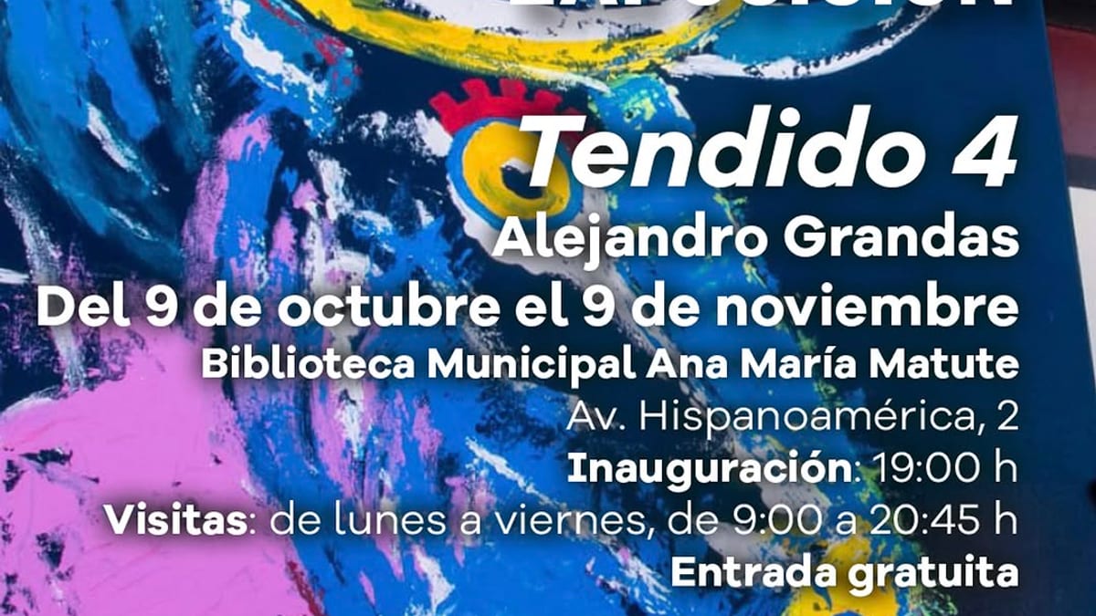 Cartel promocional de la exposición Tendido 4 de Alejandro Grandas en la Biblioteca Municipal Ana María Matute de Valdemoro