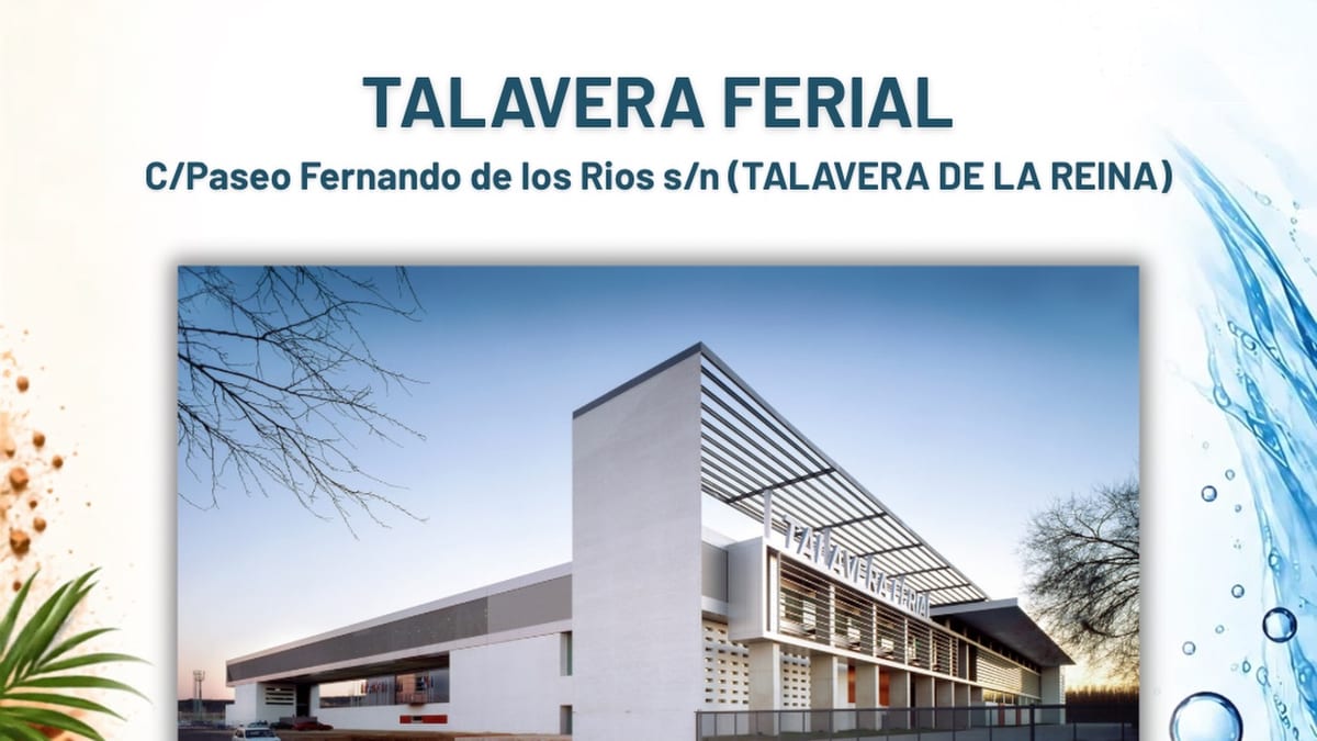 Cartel informativo de Expoterraria y Expoaquaria en Talavera Ferial, con detalles de ubicación, fechas y patrocinadores