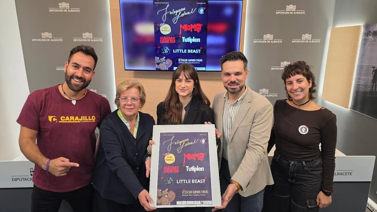 Presentación del Falagueras Festival III en la Diputación de Albacete con Miguel Zamora, Mª Emilia García y los responsables de la organización