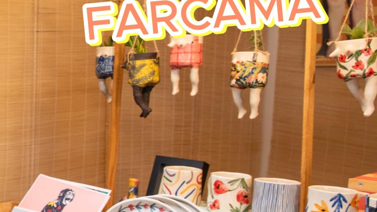 Cartel promocional de FARCAMA con elementos de artesanía cerámica y gastronomía de Castilla-La Mancha