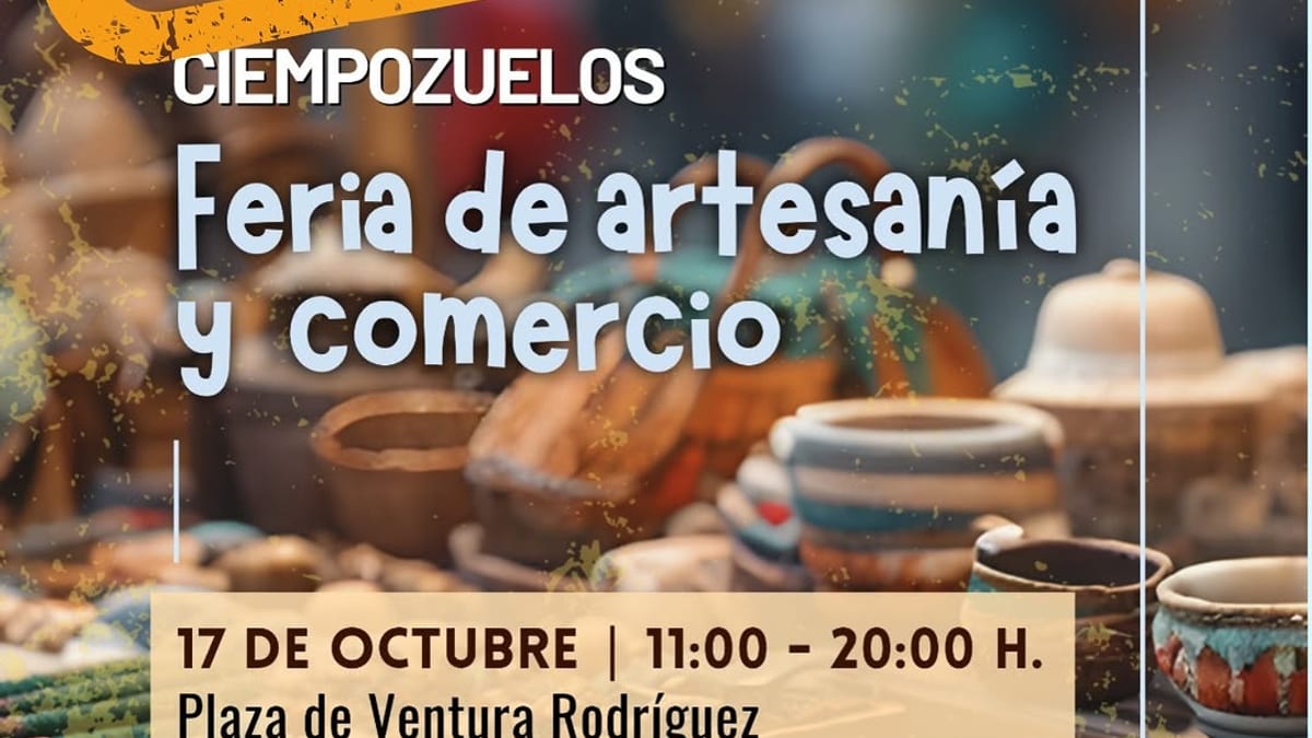 Cartel anunciador del aplazamiento de la Feria de Artesanía y Comercio de Ciempozuelos, trasladada al 24 de octubre en plaza Ventura Rodríguez