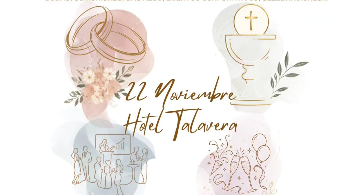 Cartel de la Feria Evento Talavera 2026 del 22 de noviembre en el Hotel Talavera con información sobre bodas, comuniones, bautizos y eventos corporativos
