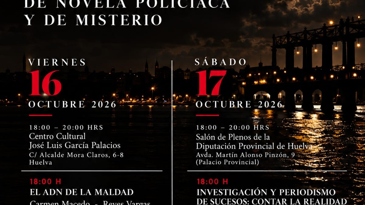 Cartel del Festival Literario de Novela Policíaca y de Misterio 'La Ciudad de los Susurros' de la Diputación de Huelva