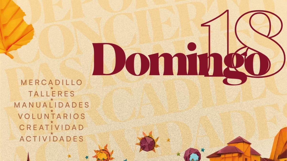 Cartel promocional del Festival de Otoño de Cuenca con información sobre mercadillo solidario y actividades para el domingo 18