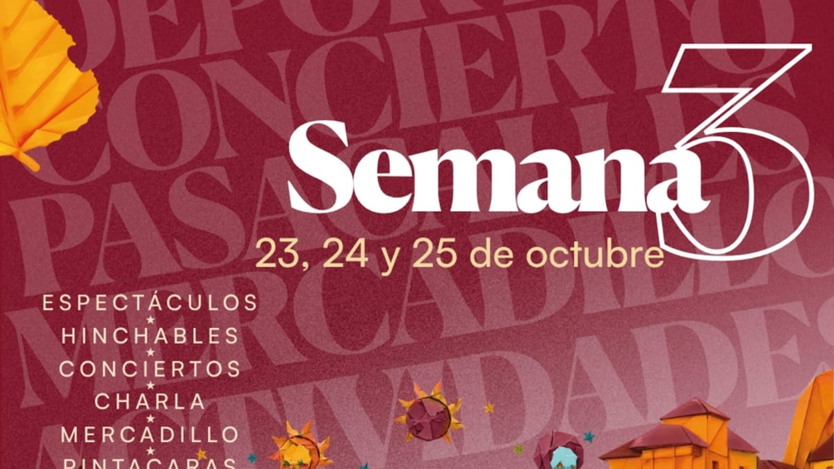 Cartel de la tercera semana (semana 5) del Festival de Otoño de Cuenca con actividades del 23 al 25 de octubre: espectáculos, conciertos, hinchables, charlas, mercadillo y pintacaras