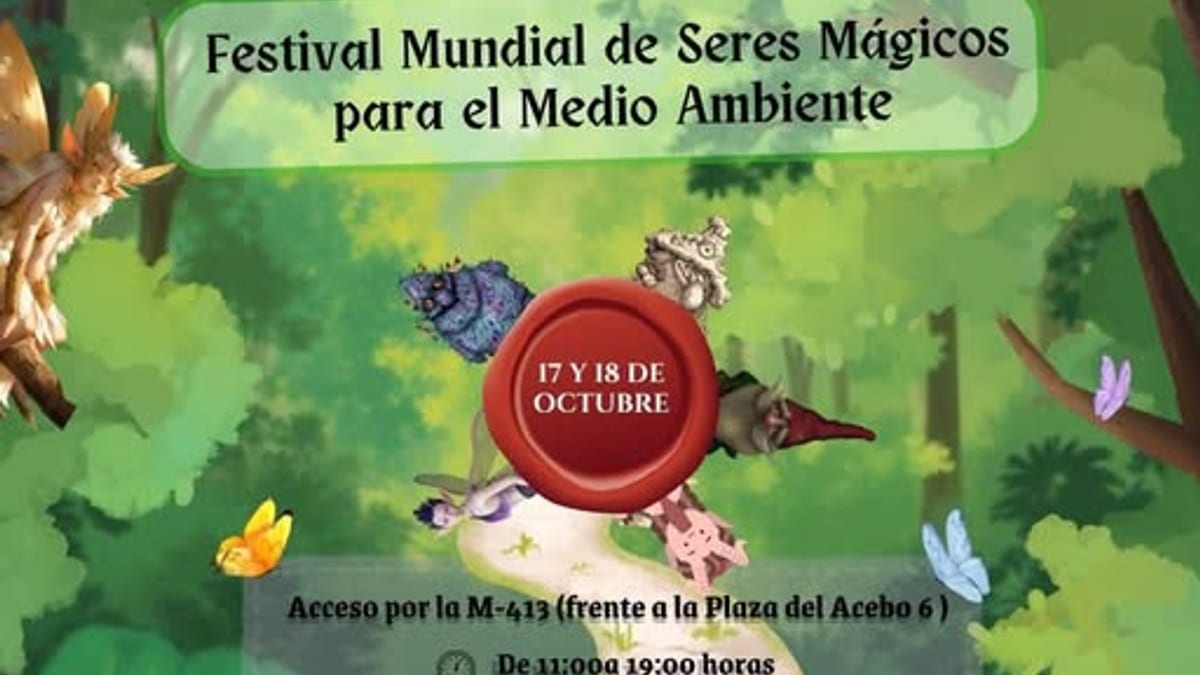 Cartel del Festival de la Senda Mágica 2024 con seres mágicos y referencia a actividades ambientales para el 17 y 18 de octubre
