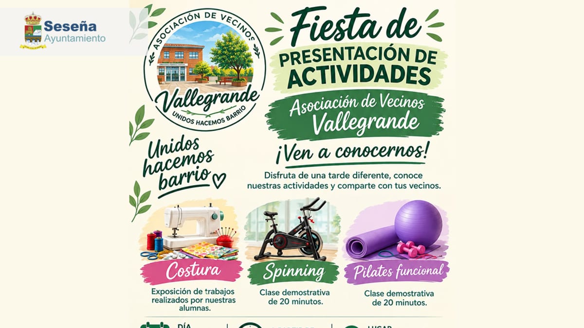 Cartel de la fiesta de presentación de actividades de la Asociación de Vecinos de Vallegrande en Seseña