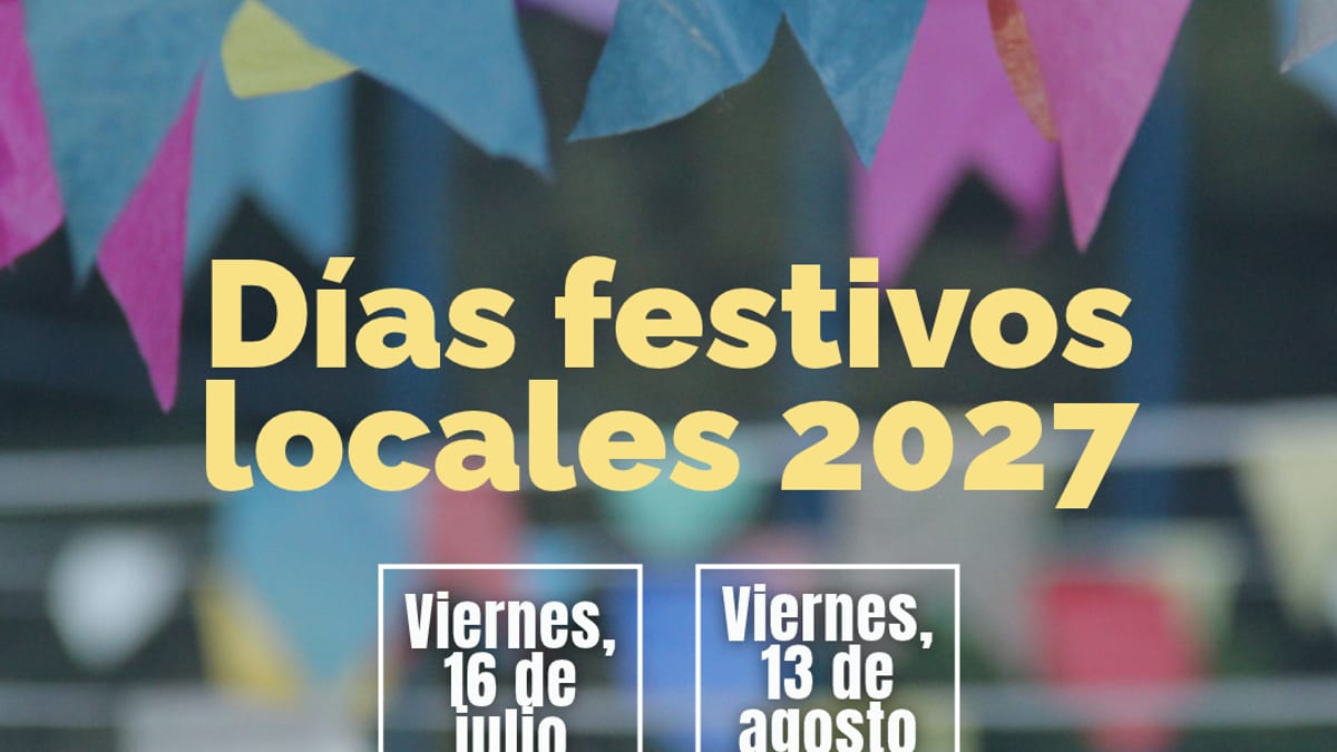 Cartel con las fechas de los días festivos locales de Torrelodones 2027: 16 de julio y 13 de agosto