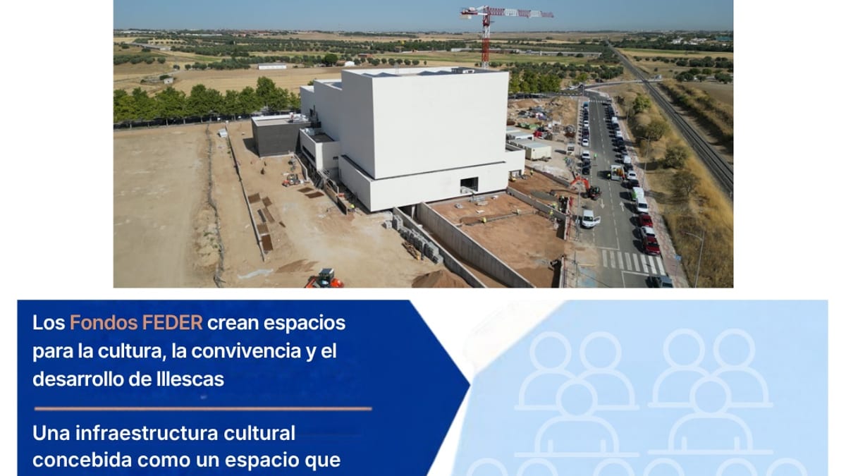 Cartel informativo sobre los Fondos FEDER destinados al Teatro-Auditorio de Illescas