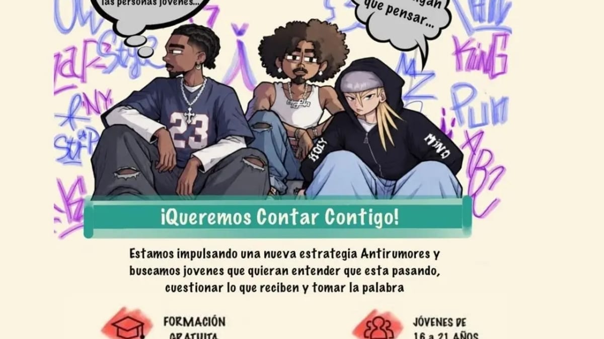 Cartel informativo sobre la formación de Agentes Antirumores Juveniles en Fuenlabrada